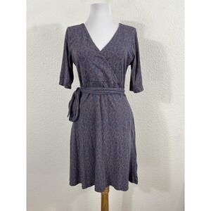 Toad&Co Dress Womens Small Purple Orange Faux Wrap Short Sleeve Geometric Belted
